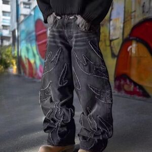 Black Jeans with Flame Stitching